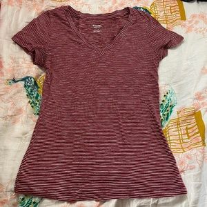 Maroon Striped V-Neck Tee
